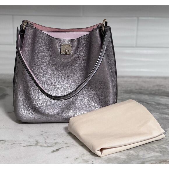 Auth MCM Metallic Grey Silver Leather Milla Hobo Shoulder Bag - Picture 1 of 16